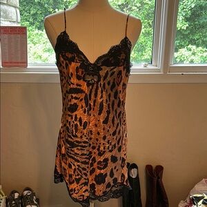 Leopard Print Lace Trim Chemise